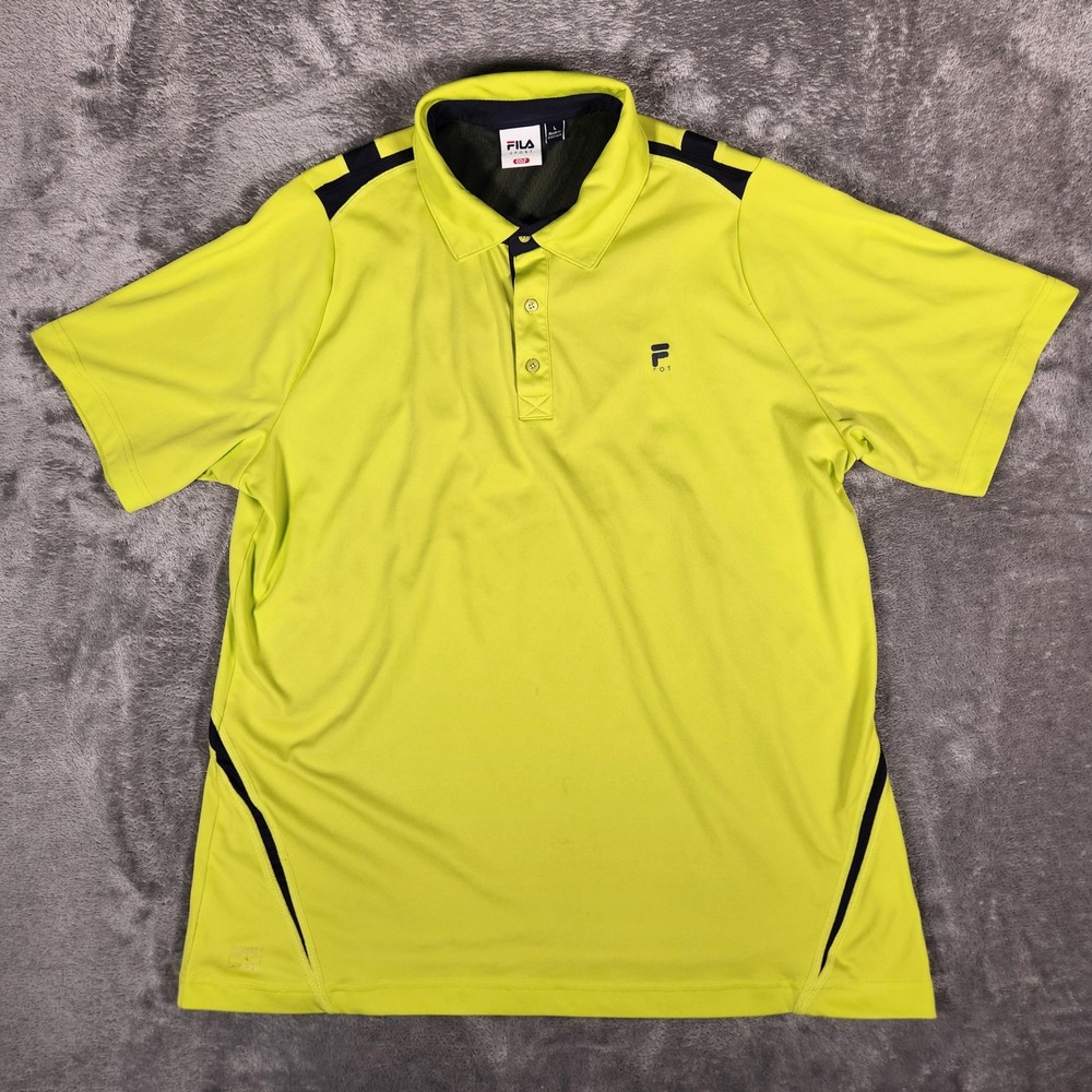 Fila Sport Golf Polo Shirt‎ Mens Large Neon Yellow Performance Short Sleeve